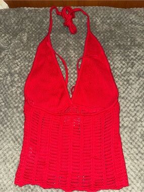 YOUR FAVORITE RED KNIT HALTER TOP
